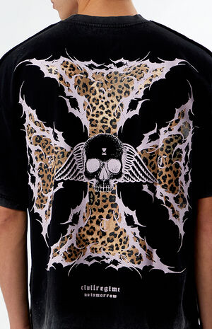 x Civil Active Leopard Iron Skull Ripped Oversized T-Shirt image number 3