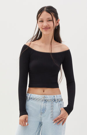 Samantha Lace Trim Seamless Long Sleeve Top image number 1