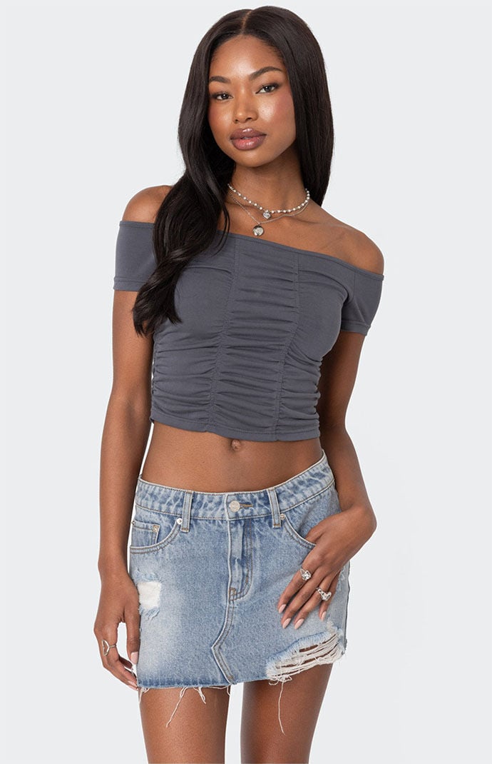 Edikted Triple Ruched Off Shoulder Top | PacSun