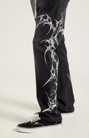 Washed Black Graphic Fleece Straight Leg Sweatpants image number 5
