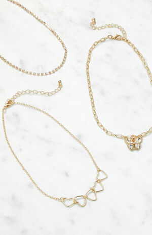 3 Pack Heart & Butterfly Chain Necklaces image number 2