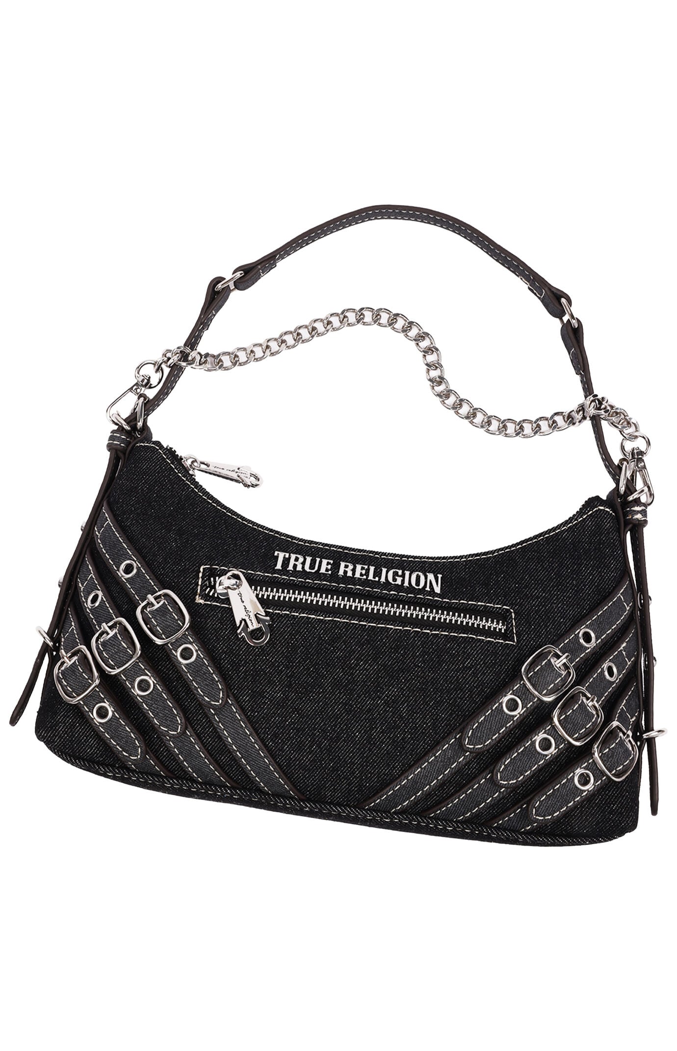 True Religion 【正規品】　24時間以内発送 True Religion Triple Straps Black Denim Shoulder Bag | Pacsun