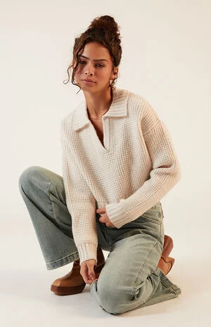Gabriela Waffle Knit Collared Sweater image number 4