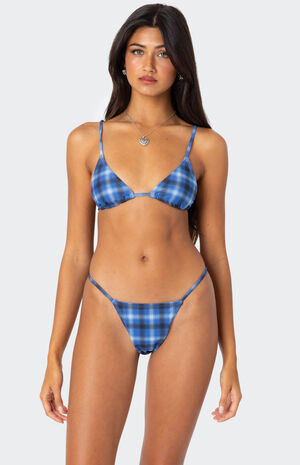 Preppy Plaid Triangle Bikini Top image number 1