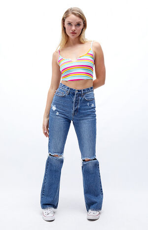 Eco Dark Blue High Waisted Bootcut Jeans image number 4