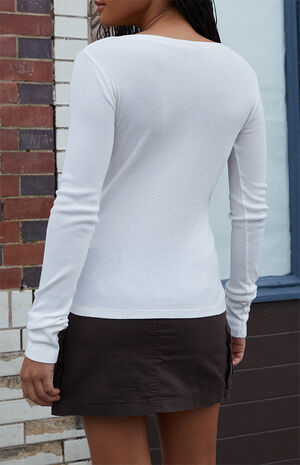 White Long Sleeve Henley Top image number 4