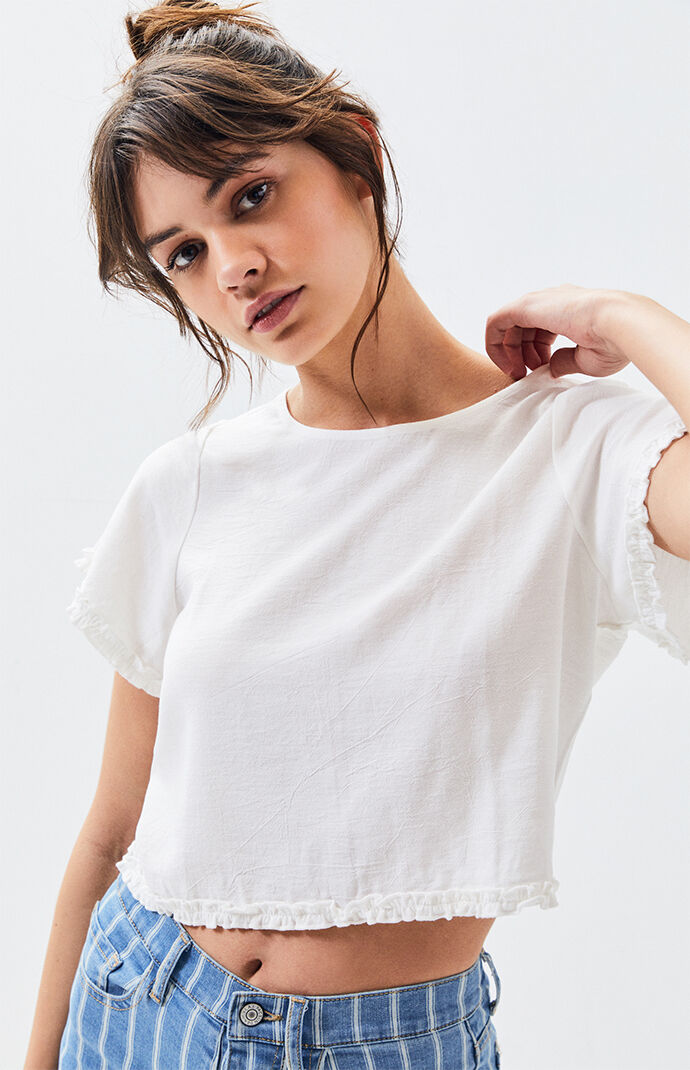 Short Sleeve Ruffle Woven Top