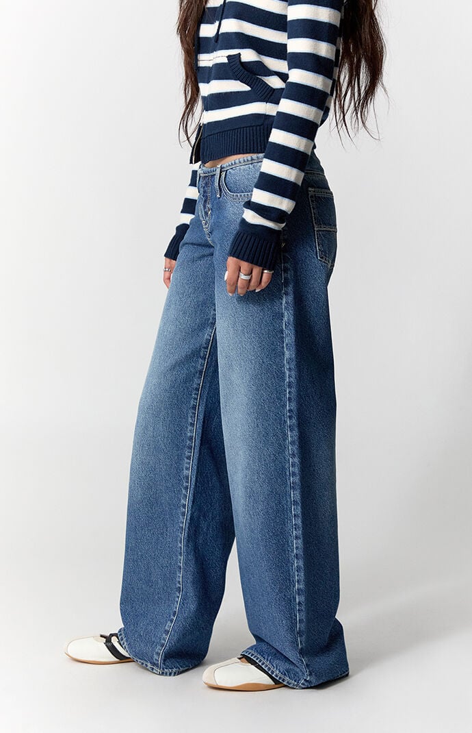 Pacsun Kaia Ultimate Low Rise Baggy Jeans No Waistband Dark Blue