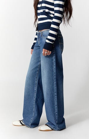 Kaia Ultimate Low Rise Baggy Jeans No Waistband Dark Blue image number 3