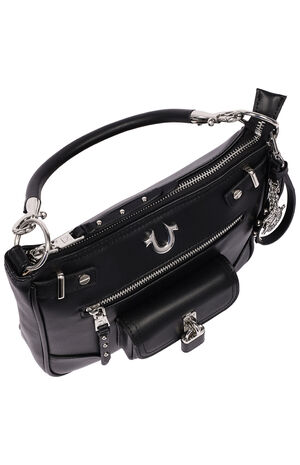 Black Moto Zip Hobo Bag image number 5