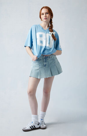 Eco Light Indigo Low Rise Pleated Denim Mini Skirt image number 5