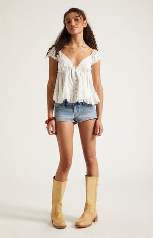 Tatum Ultimate Low Rise Denim Micro Shorts Stretch Medium Blue image number 6