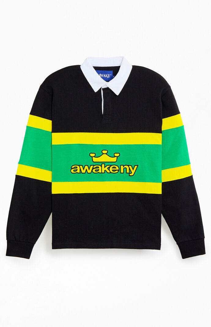Awake NY Black Long Sleeve Rugby Shirt