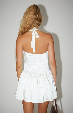 Satin Halter Drop Waist Mini Dress image number 4