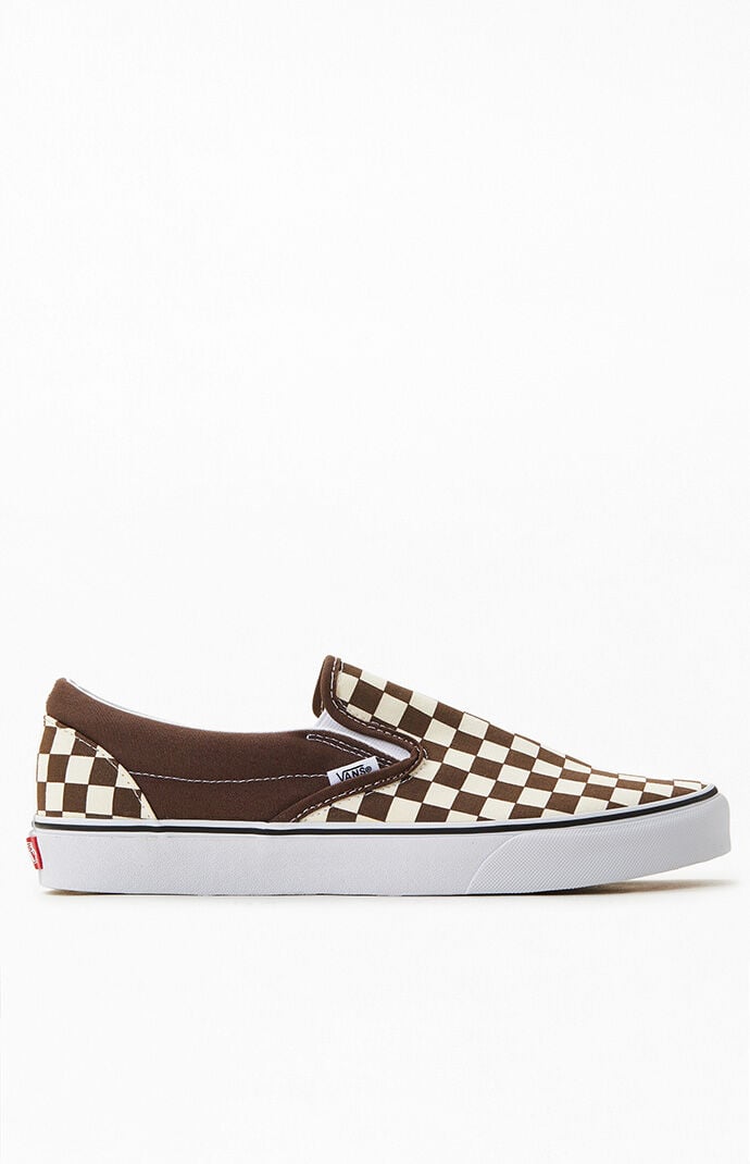 Checkerboard White Brown Slip On Shoes