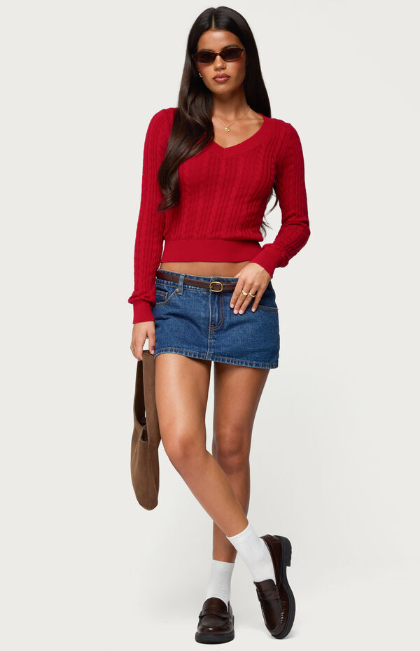 Edikted Ashlee V Neck Cable Knit Top