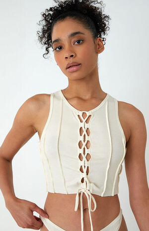 Lounge It Seems Lace Up Tank Top image number 2