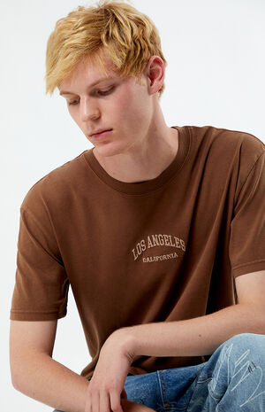 Brown Los Angeles Embroidered Vintage Wash T-Shirt image number 2
