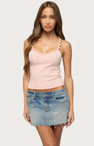 Caila Flower Lace Ribbed Tank Top image number 1