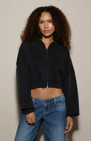 Ultra Soft Fleece Cropped Zip Up Hoodie image number 1
