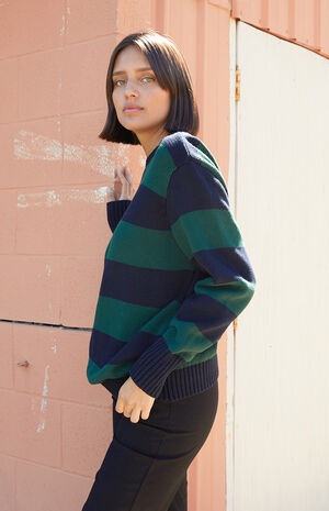 Green & Navy Brianna Striped Sweater image number 2