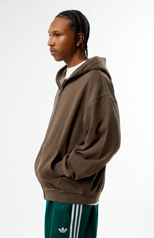 Brown Washed Full Zip Hoodie image number 3