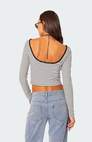 Striped Low Back Long Sleeve Top image number 4