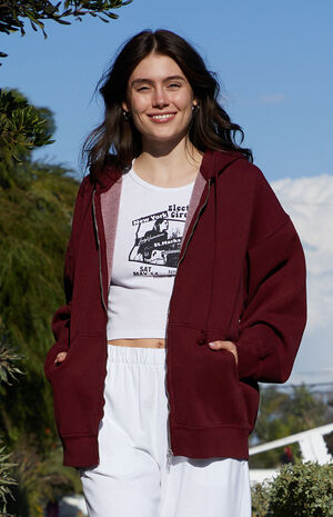 Burgundy Full Zip Hoodie image number 2