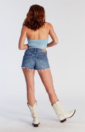 Dark Indigo Button Flap Pocket Denim Micro Shorts