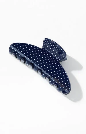 Navy Polka Dot Hair Claw Clip image number 1