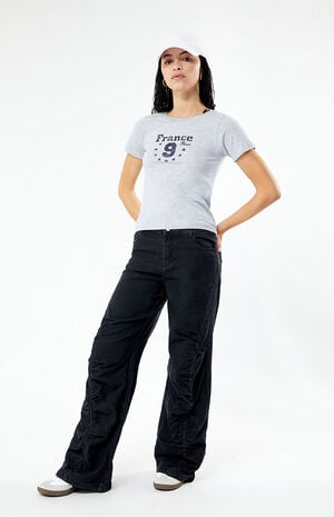 Black Ruched Wide Leg Jeans image number 1