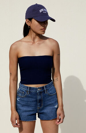 Dark Blue Vintage High Waisted Denim Shorts image number 2