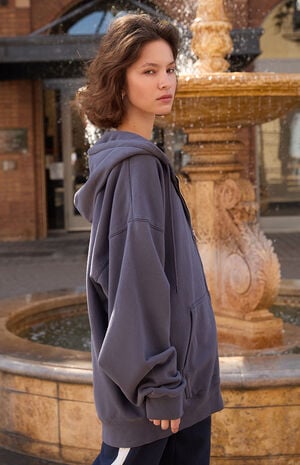 Navy Christy Full Zip Oversized Hoodie image number 3