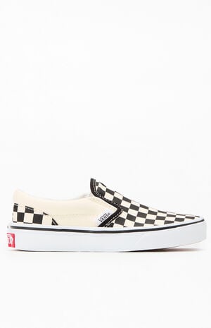Kids White & Black Checker Classic Slip-On Shoes image number 1