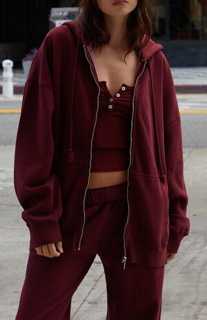 Burgundy Full Zip Hoodie image number 3