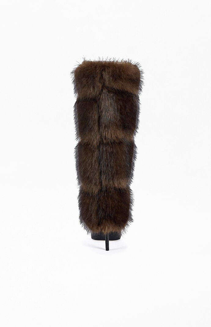 AZALEA WANG Women's Zenthra Chocolate Faux Fur Stiletto Boots