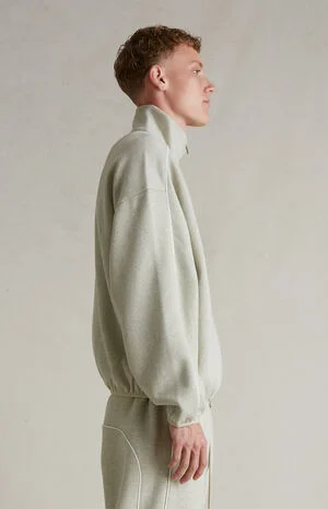 Heather Stone & Cloud White Modern Fleece Track Jacket image number 3