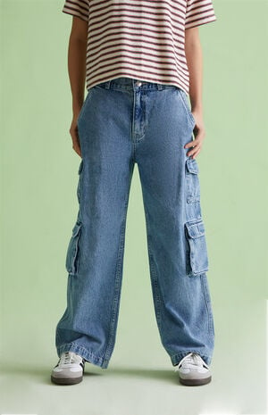 Medium Indigo Baggy Cargo Jeans image number 3