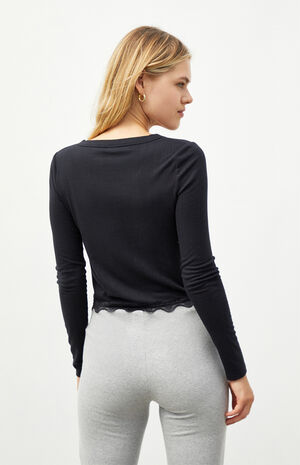 Lace Trim Button Front Top Lace Trim Button Front Top image number null