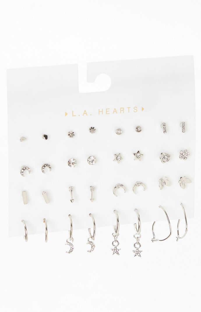 16 Pack Silver Femme Earrings