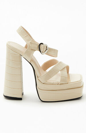 Women's Cream Heart Buckle Heels image number 1