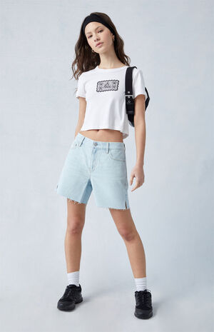 Eco Light Indigo Mid Rise Baggy Denim Shorts image number 4