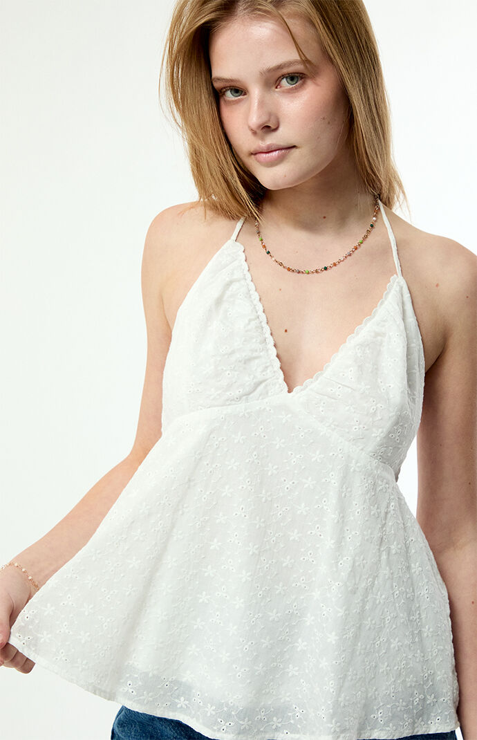 Beverly and Beck Julie Eyelet Halter Babydoll Top