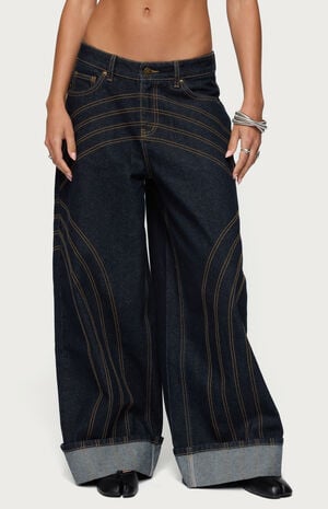 Cuffed Low Rise Wide Leg Jeans image number 1
