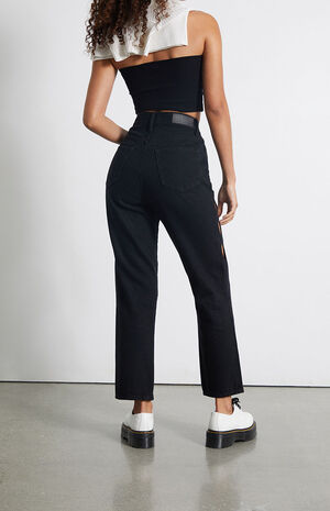 Eco Black Cutout High Waisted Straight Leg Jeans image number 5