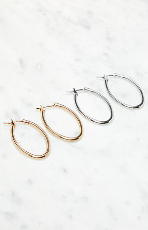 2 Pack Oval Hoop Earrings image number 2
