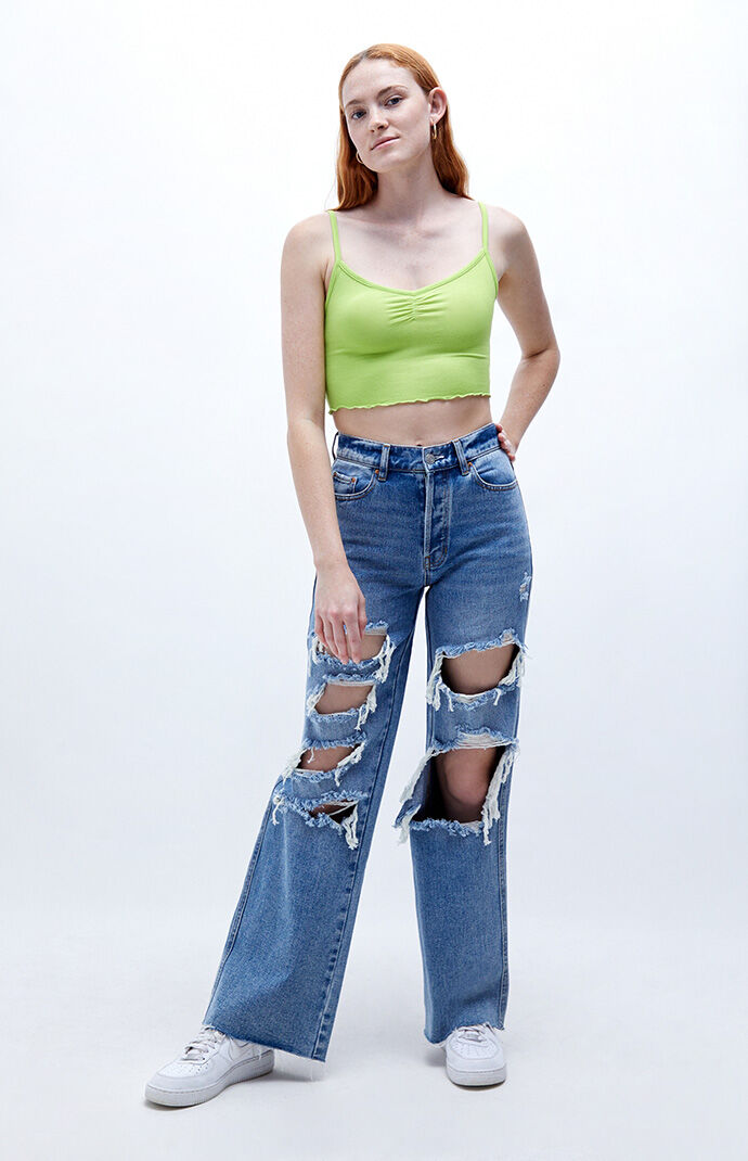 PacSun Medium Blue Distressed High Waisted Baggy Jeans PacSun