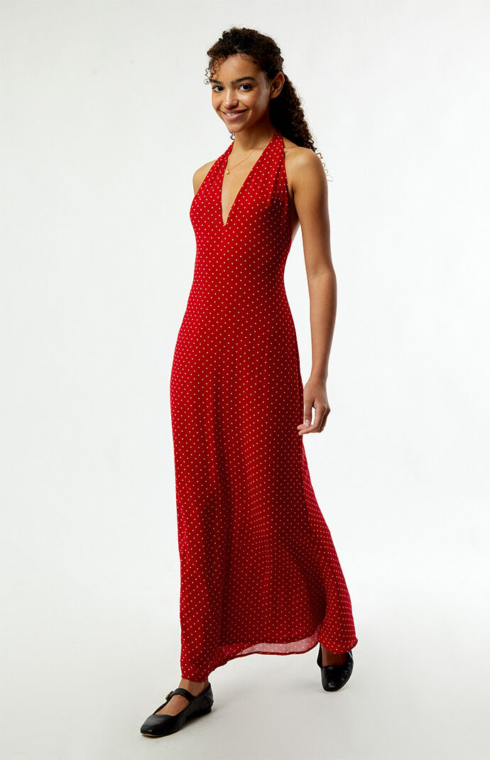 Beverly and Beck Isabel Chiffon Polka Dot Midi Dress