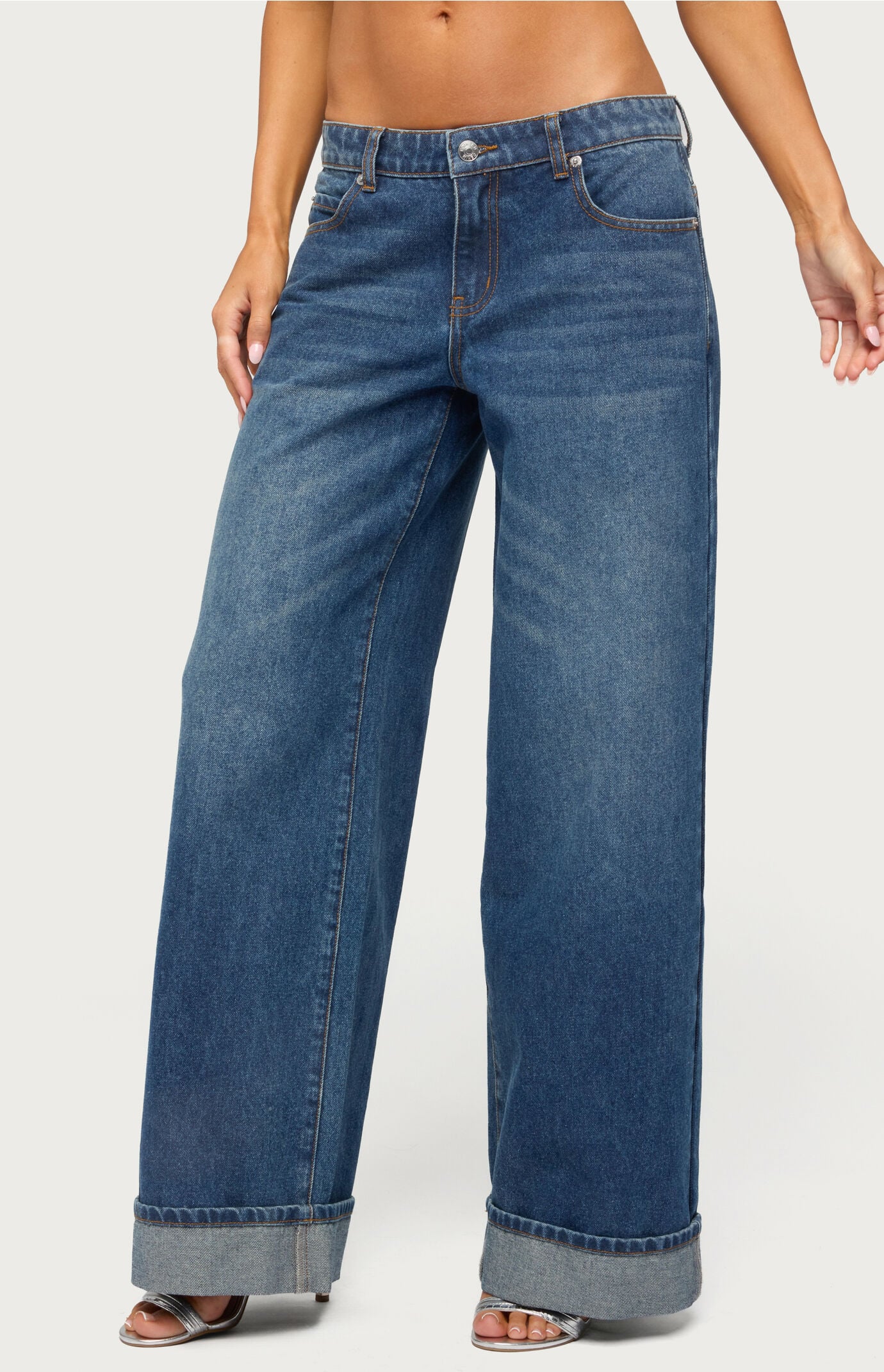 Edikted Gatz Cuffed Low Rise Wide Leg Jeans