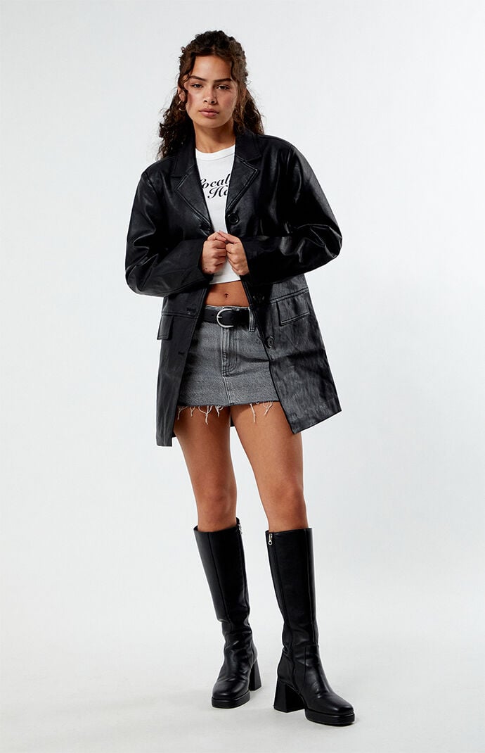 Womens longline leather jacket deals
